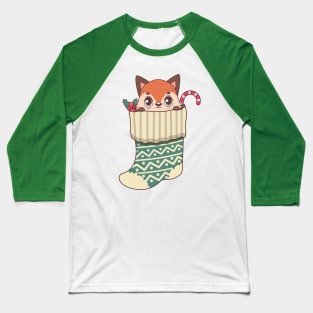 Cute fox in Christmas stocking Baseball T-Shirt